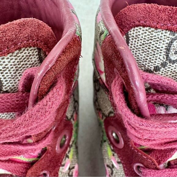 Gucci Coda Bloom GG Monogram High Tops Sneakers Red Suede Floral EU 38.5 US 8.5 - Picture 3 of 10
